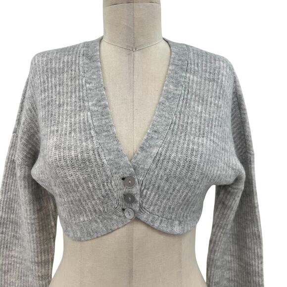 For Love & Lemons Emery Knit Crop‎ Top Cardigan Sweater Gray Size XXS - Picture 2 of 12
